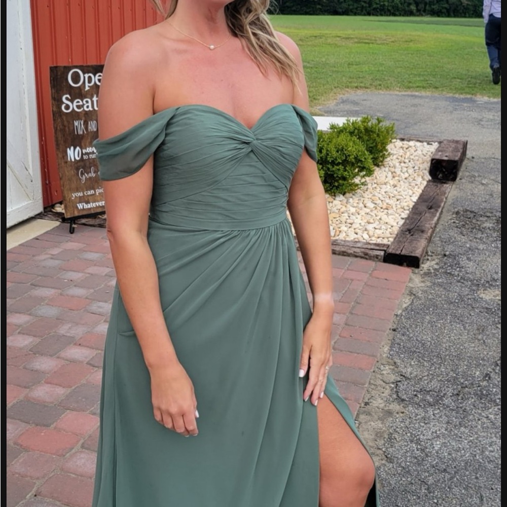 Azazie Green Strapless Gown with Sweetheart Neckline